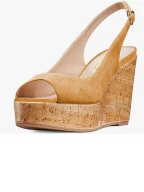 FOWT Khaki Peep Toe Slingback Platform Wedge High Heel Buckle Open Toe Sandals